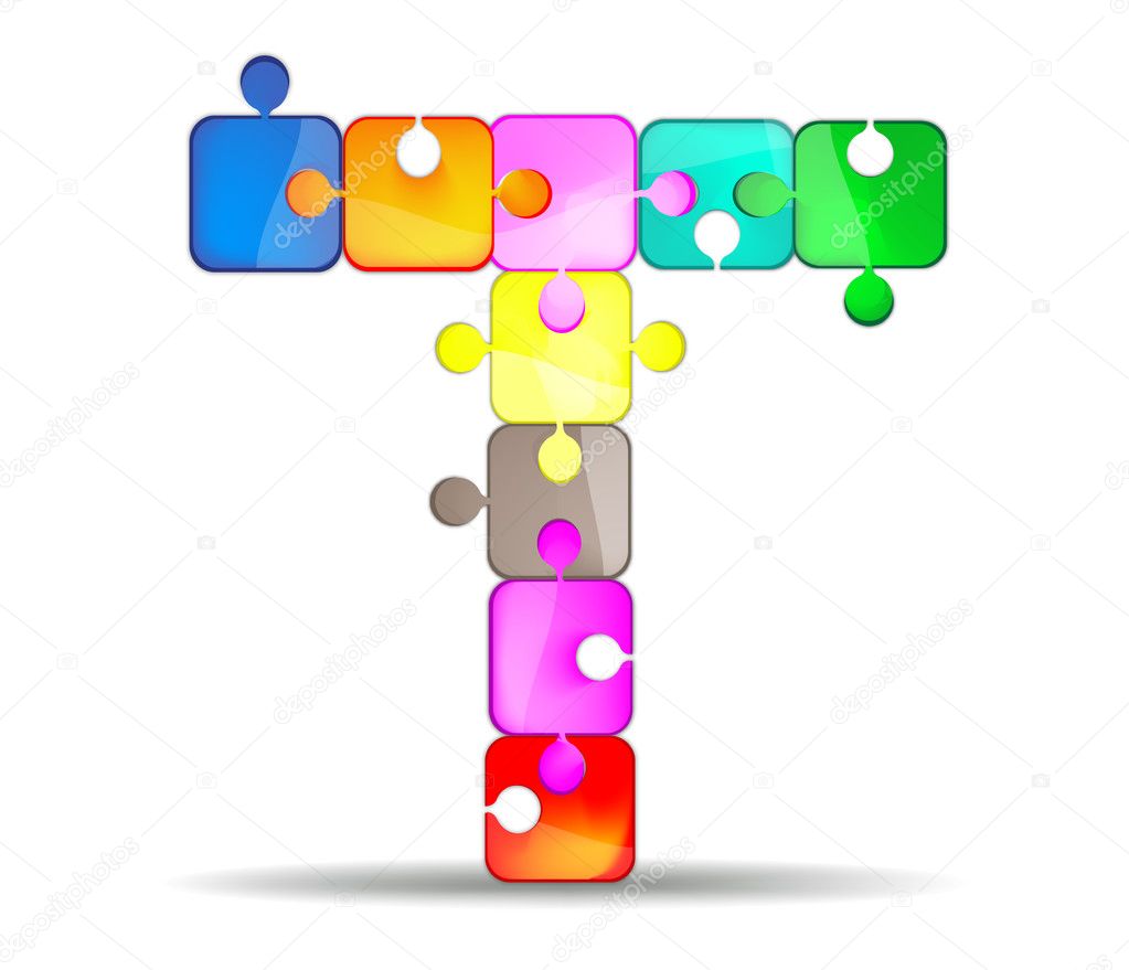 Letter T with colorful puzzle