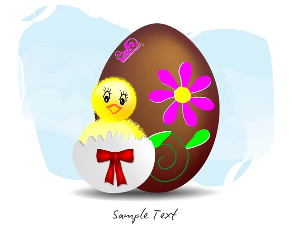 Illustrazione di Pasqua con ovetti e pulcino — Image vectorielle