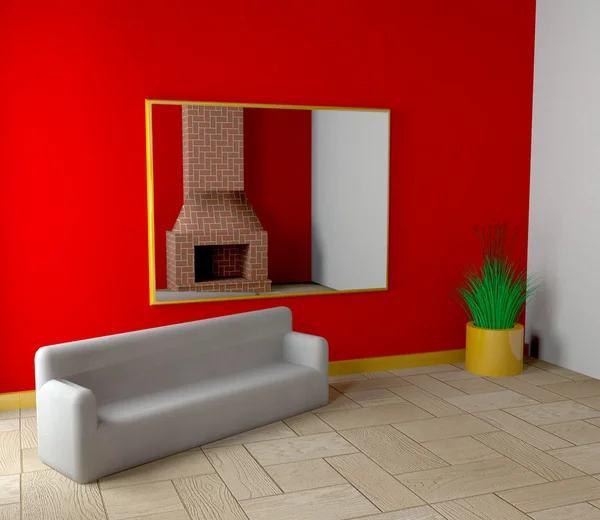 Zimmer mit Kamin und Sofa — Stockfoto