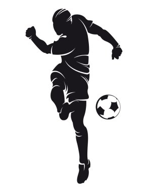 Vector football (soccer) player silhouette with ball isolated clipart