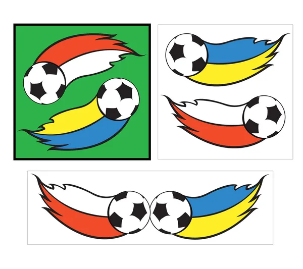 Логотип з футбольними м'ячами та польськими та українськими прапорами — стоковий вектор