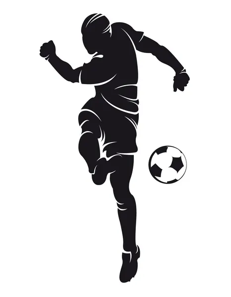 Vector de fútbol (fútbol) jugador silueta con bola aislada — Vector de stock