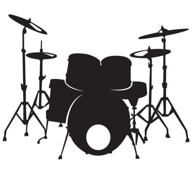 Black silhuette of the drum set, isolated on white background clipart