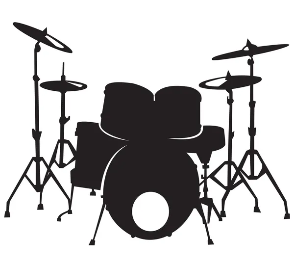 Zwarte silhuette van het drumstel, geïsoleerd op witte achtergrond — Stockvector