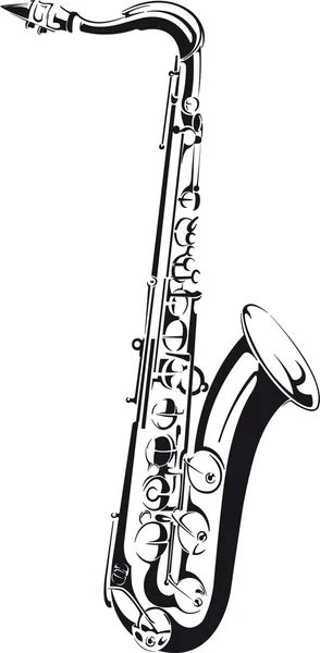 Linje ritning av en saxofon, isolerad på bakgrunden — Stock vektor