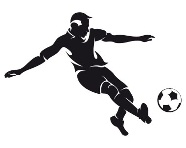 Vector football (soccer) player running silhouette with ball clipart