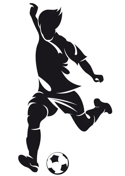 Векторный футболист, бегущий силуэт с мячом — стоковый вектор