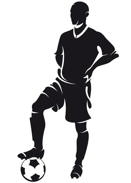 Vector de fútbol (fútbol) jugador de pie, silueta — Vector de stock