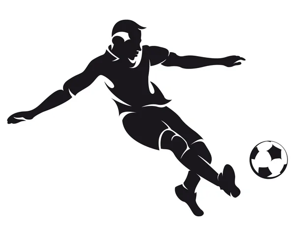 Joueur de football vectoriel (soccer) en cours d'exécution silhouette avec ballon — Image vectorielle