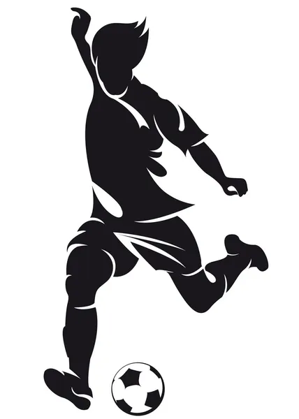 Jogador de futebol vetorial (futebol) correndo silhueta com bola Vetor De Stock