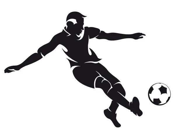 Vector fotboll (soccer) player körs siluett med boll Royaltyfria illustrationer