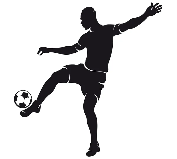 Vector de fútbol (fútbol) jugador silueta con pelota — Vector de stock