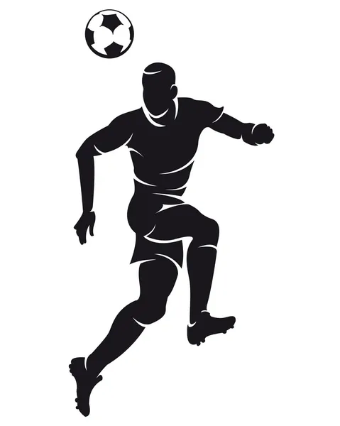 Silhouette giocatore di calcio vettoriale (calcio) con palla isolata — Vettoriale Stock