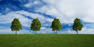 Trees on a row with summer clouds clipart