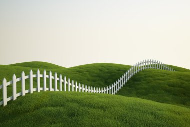 White picket fence on grass clipart