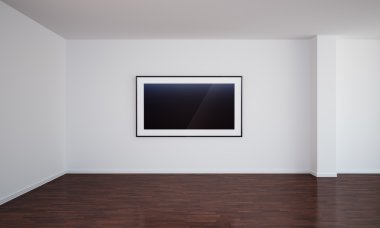 Empty room with blank painting and dark floor clipart