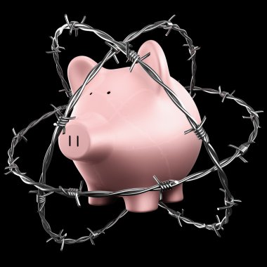 Piggybank wrapped in barbed wire clipart