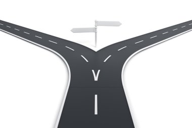Splitting road with blank road signs clipart