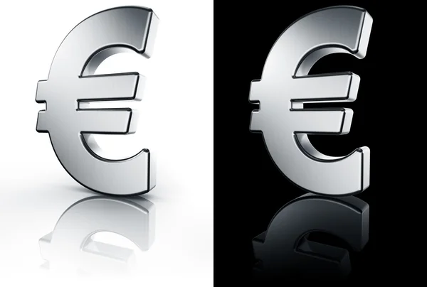 Euro sinal no piso reflexivo branco e preto — Fotografia de Stock