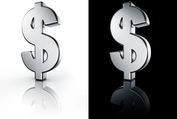 Знак доллара на белом и черном отражающем полу — стоковое фото