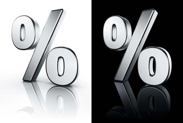 Sinal percentual no piso reflexivo branco e preto — Fotografia de Stock