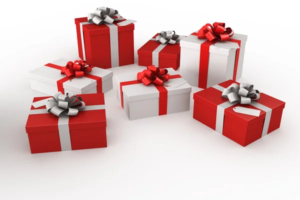 Biało -czerwone giftboxes — Zdjęcie stockowe