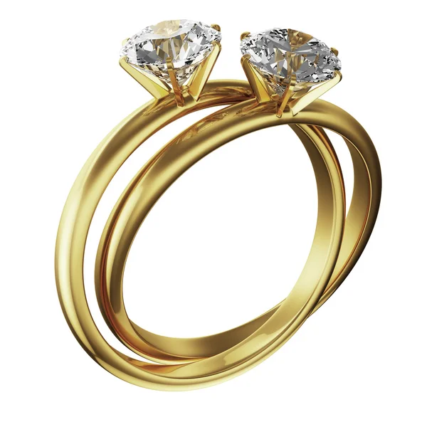 Gouden diamanten ringen met elkaar verweven — Stockfoto