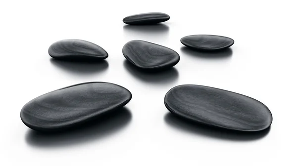 Zwarte stenen op reflecterende vloer — Stockfoto
