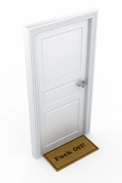 Dveře s "fuck off" rohožka — Stock fotografie