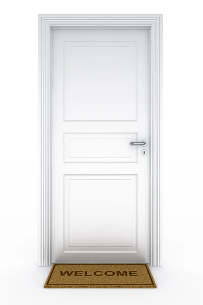 Drzwi z wycieraczka Witamy — Zdjęcie stockowe