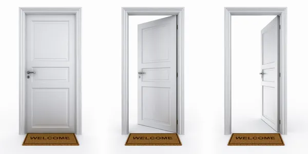 Doors with welcome mat — Stockfoto
