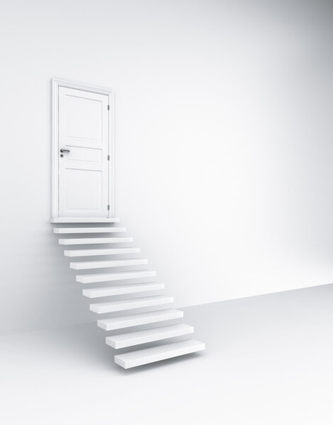 3d rendering of a closed door with stairs