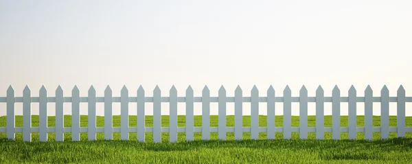 Fehér Előőrs kerítés a fű — Stock Fotó
