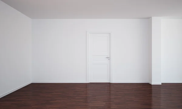 Quarto vazio com porta fechada e piso escuro — Fotografia de Stock