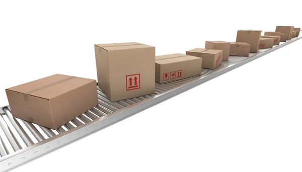Cardboard boxes on conveyor belt — Stock Photo, Image