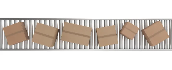 Cajas de cartón en cinta transportadora — Foto de Stock