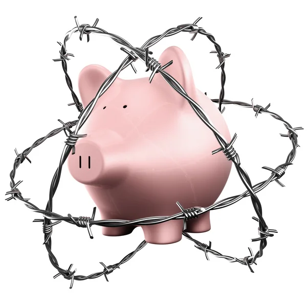 Piggybank wrapped in barbed wire — Stock Photo, Image