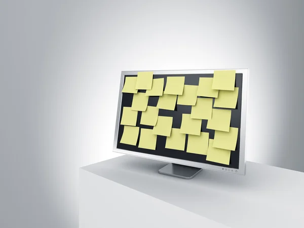 stock image Monitor on a podium with post it notes.