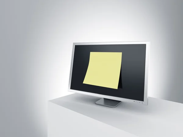 Monitor en un podio con poste de gran tamaño nota . — Foto de Stock