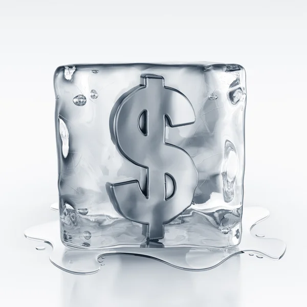 Icecube cu simbolul dolarului în interior — Fotografie, imagine de stoc