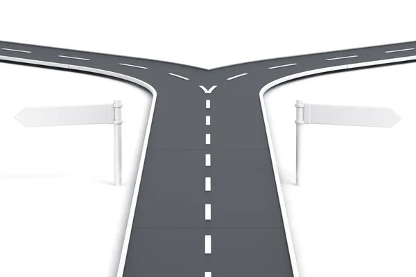 Dividir el camino con señales de tráfico en blanco — Foto de Stock