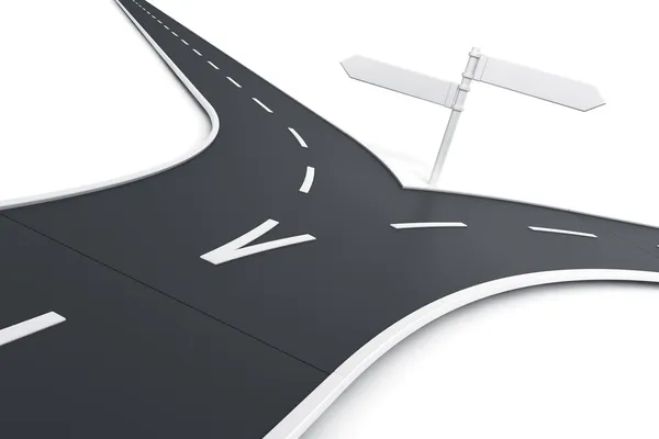 Splitting road with blank road signs — Stock Photo, Image