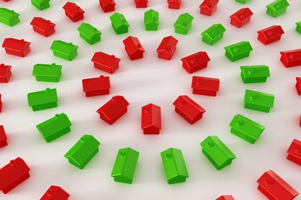 Casas vermelhas e verdes em um círculo — Fotografia de Stock