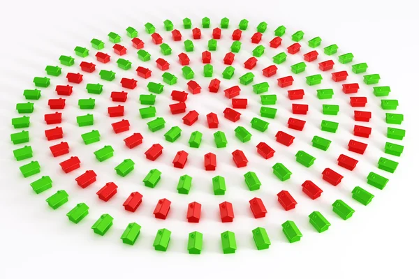 Rode en groene huizen in een cirkel — Stockfoto