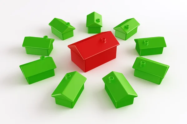 Casa verde con rojo en el centro —  Fotos de Stock