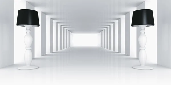 Lampy w pustym pokoju biały — Zdjęcie stockowe