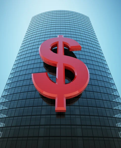Skyskrapa med röda dollartecken — Stockfoto