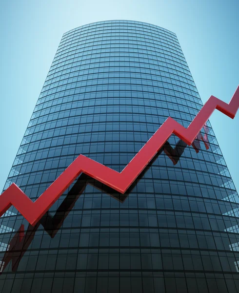Skyscraper with red graph — Stock Photo, Image