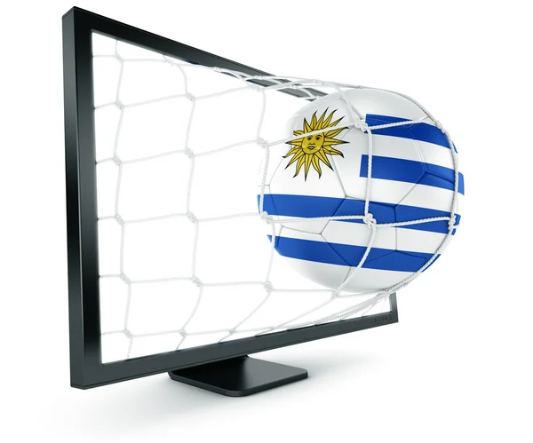 Soccer ball coming out of monitor — Stock Photo, Image