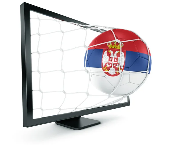 Fotboll kommer från monitor — Stockfoto